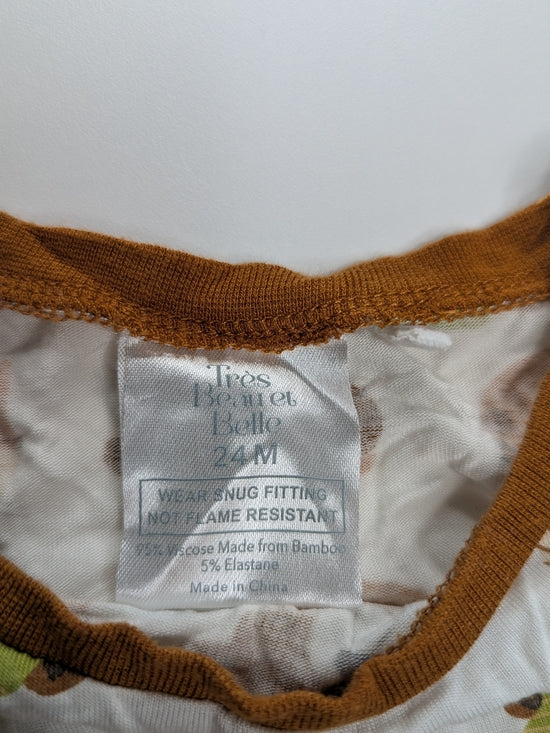 Tres Beau Et Belle Animal Print Pajama Set in white & brown, size 24 Months, photo 3 of 3