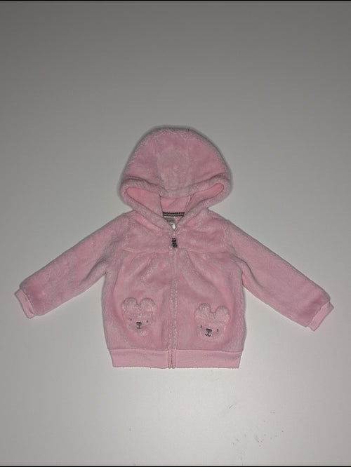Carter's Plush Hooded Zip Sweater with Bear Pockets in light pink, size 6-12 Months, photo 1 of 5