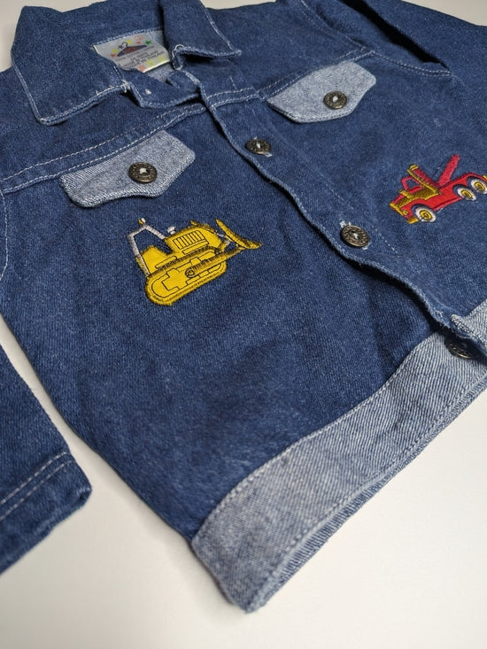 Denim Jacket with Truck Patches in navy, size 3T, photo 3 of 4