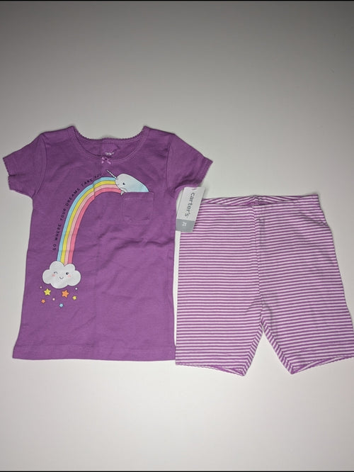 Carter's Narwhal & Rainbow Pajama Set in purple, size 2T, photo 1 of 4