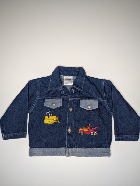 Denim Jacket with Truck Patches in navy, size 3T, photo 1 of 4